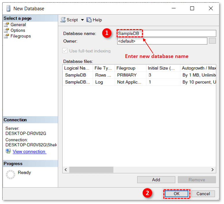 SQL new database name