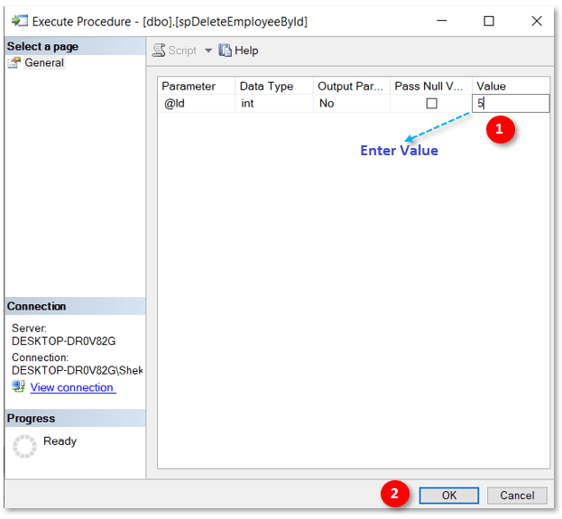 execute SQL Server procedurE in SSMS