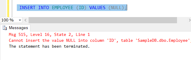 Primary key Constraint Null value