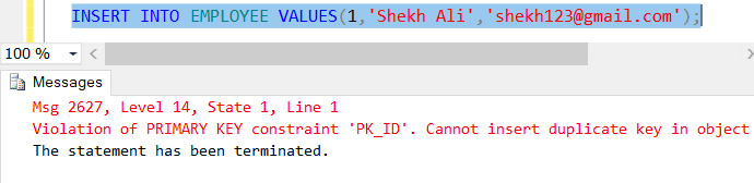 Primary key Constraint duplicate record 1