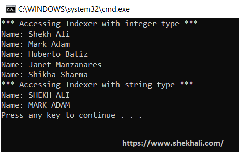 Overloaded Indexer in C Result