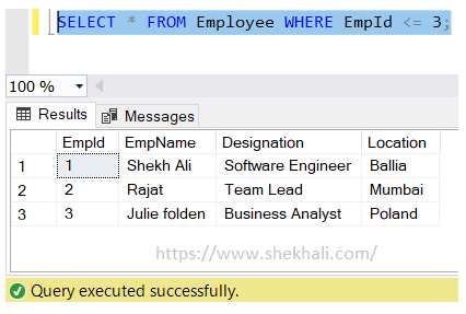 less than or equals to operator in SQL server