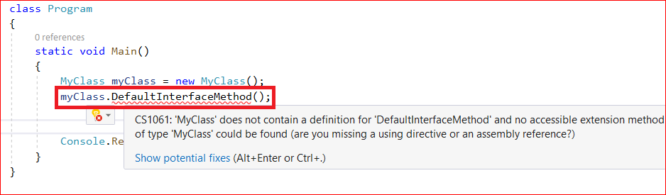 default interface method example in c#