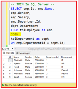 SQL Server JOINS Example