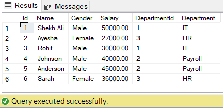 SQL inner join query result