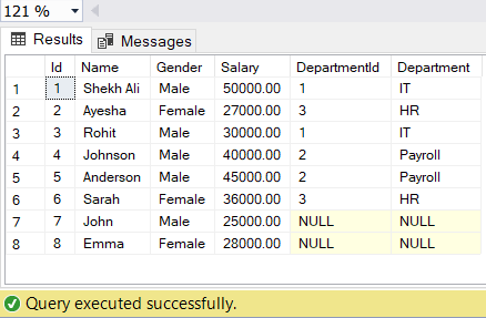 left join query result