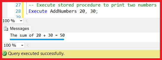 SQL Server Stored procedure result