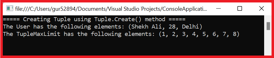 Tuple in CSharp using create method