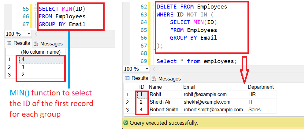 Deleting records using group by clause in SQL server