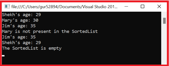SortedList Code Example result