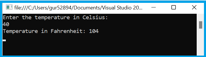 Celsius to Fahrenheit in C# example