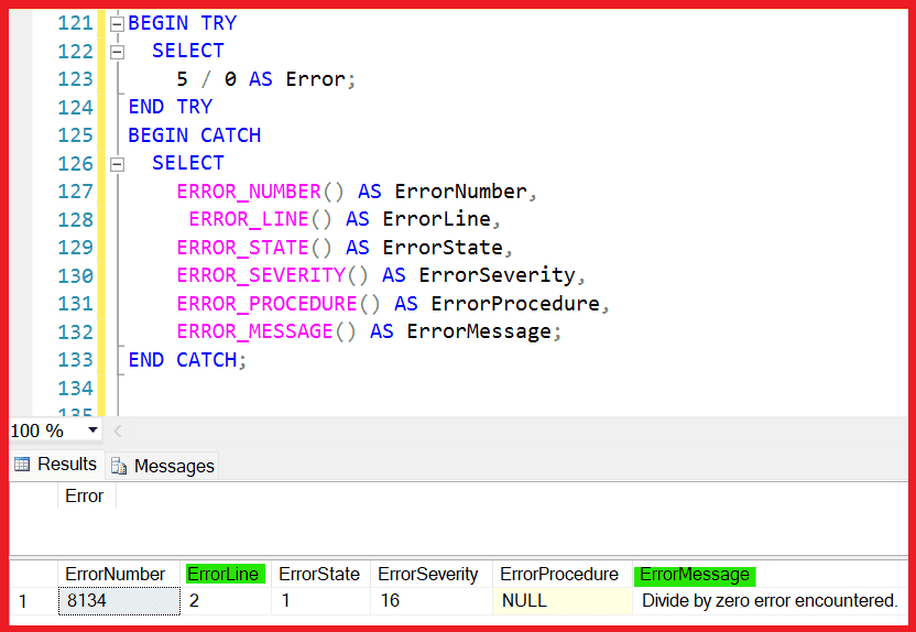 sql server try catch statements