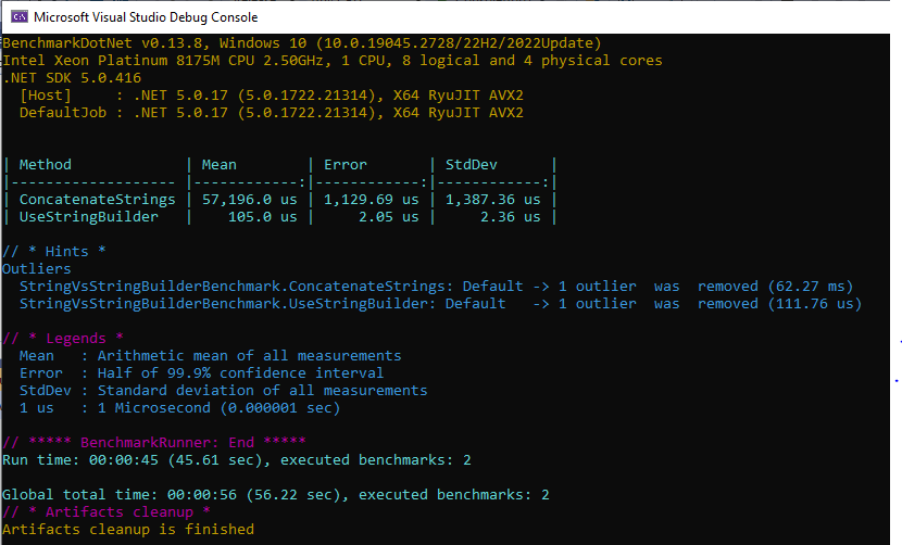 csharp string vs stringbuilder benchmark test